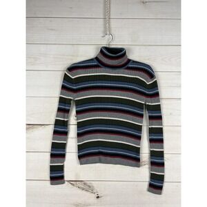 Paradox Sweater Womens M Multicolor Stripe Ribbed Turtleneck Long Sleeve Y2K